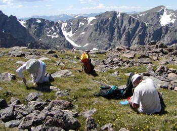 Soil sampling on Thatchtop Mountain, Rocky Mountain National Park